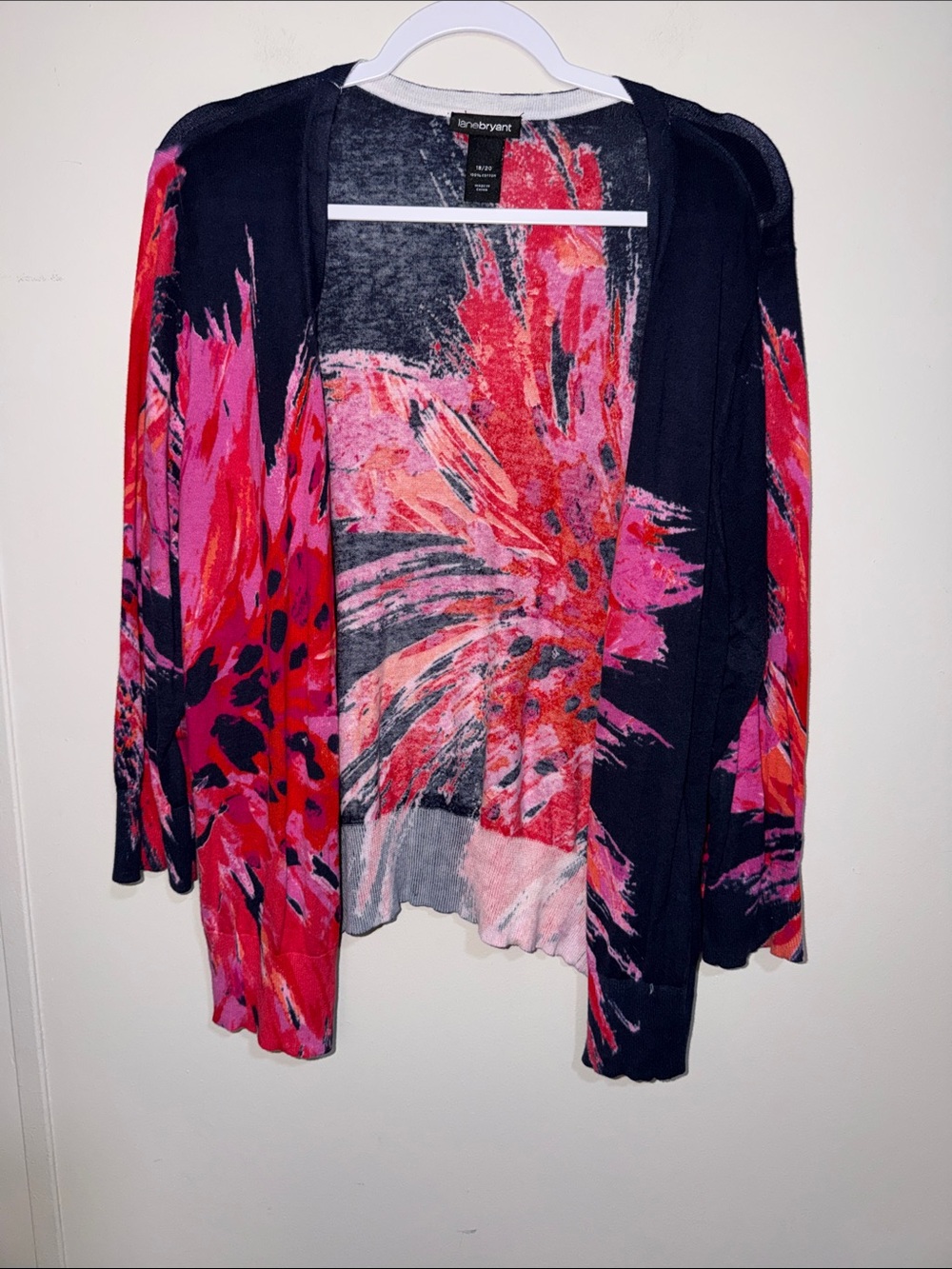 Lane Bryant Black & Pink Floral Open Cardigan
